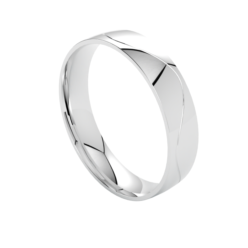 Półokrągła obrączka ślubna z fala białe złoto 585